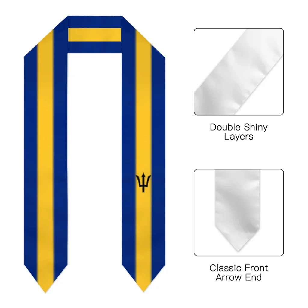 Graduation Sash Barbados Flag scarf Shawl Stole Sapphire Blue with Stripe Bachelor Gown Accessory Ribbon 180*14cm