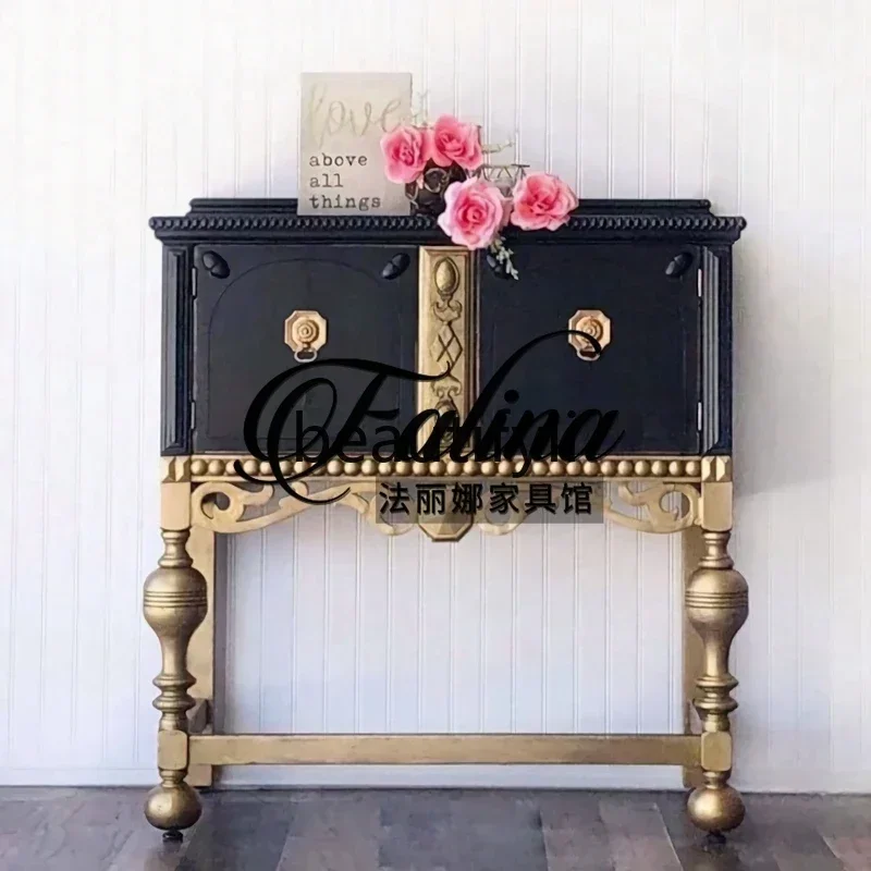 A139  French retro carved home entrance cabinet American  light luxury living room decorative cabinet art high-end foyer cabinet
