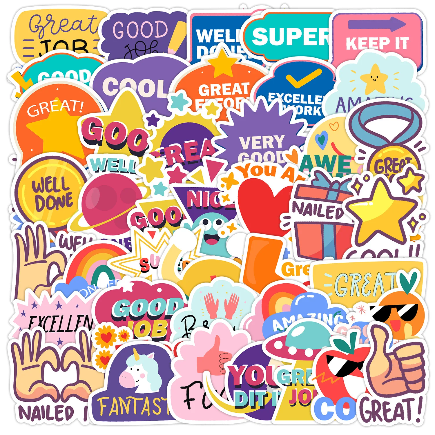 

50PCS Cute Encouragement Stickers Kids Reward Cartoon English DIY Decoration Notebook Water Cup Waterproof Stickers Kids Toy