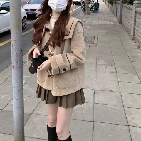 Minigonna scozzese chic color kaki per donna Autunno Inverno Nuovo stile Studente universitario Puro desiderio Gonna mezza lunghezza dimagrante