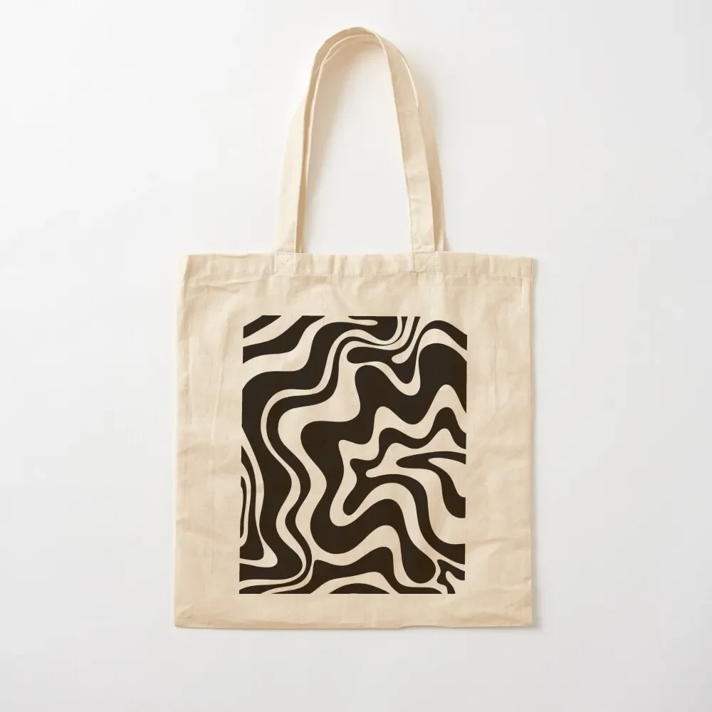 

Retro Liquid Swirl Abstract Pattern in Black and Almond Cream Tote Bag eco pack custom tote bag Bag