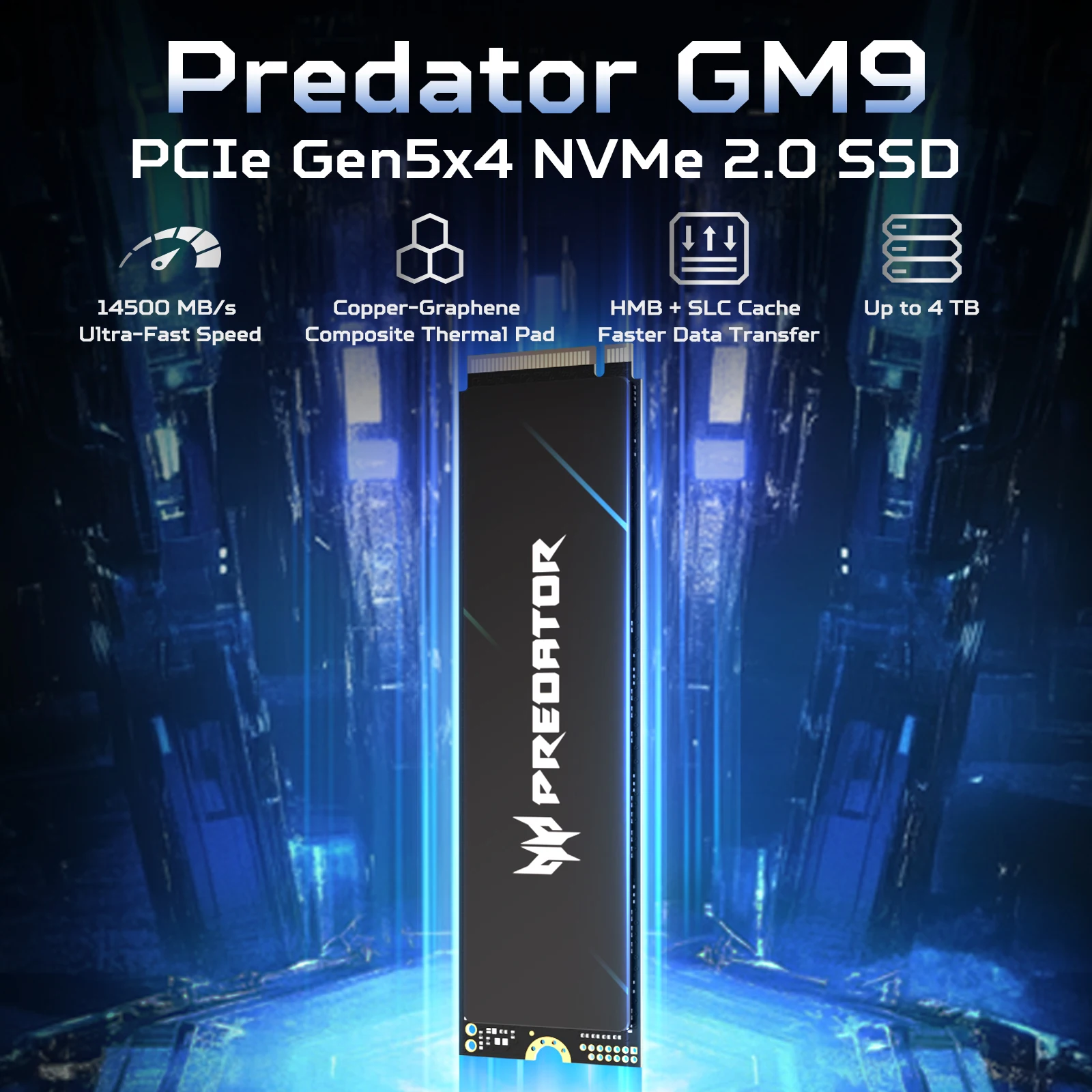 

ACER PREDATOR GM9 NVMe SSD, 1TB/2TB M.2 2280 Game Drive, Read Speed up to 14500MB/s, PCIe Gen5.0 NVMe, High Performance Gaming