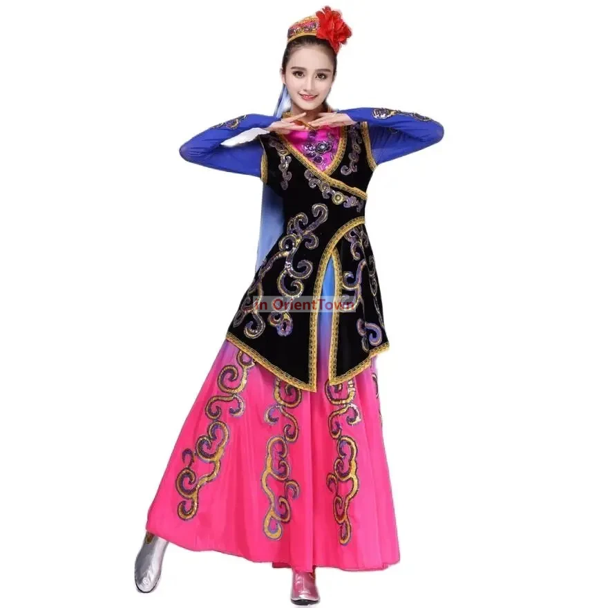 Uygur Festival Party Stage Wear Chinese Folk Dance Costumes Xinjiang National Traditional Female Clothes