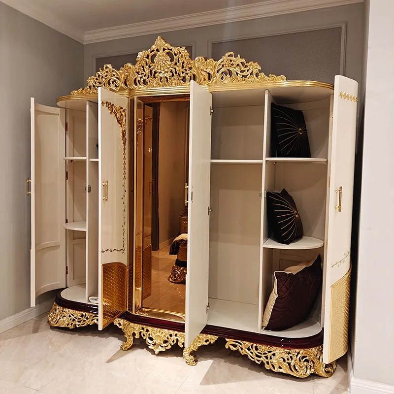 French solid wood wardrobe, villa luxury white swing door locker