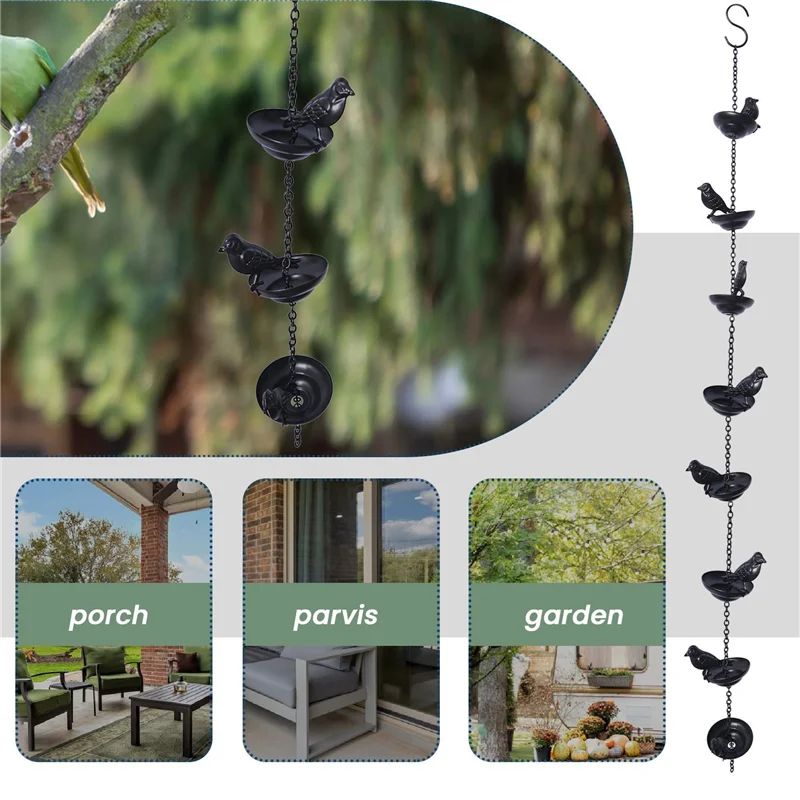 PORK-3X Mobilny Łańcuch Deszczowy Ptaki na Kubkach na Zewnątrz, Łańcuchy Deszczowe na Rynny, Łańcuch Deszczowy do Domu, 9X7x80cm