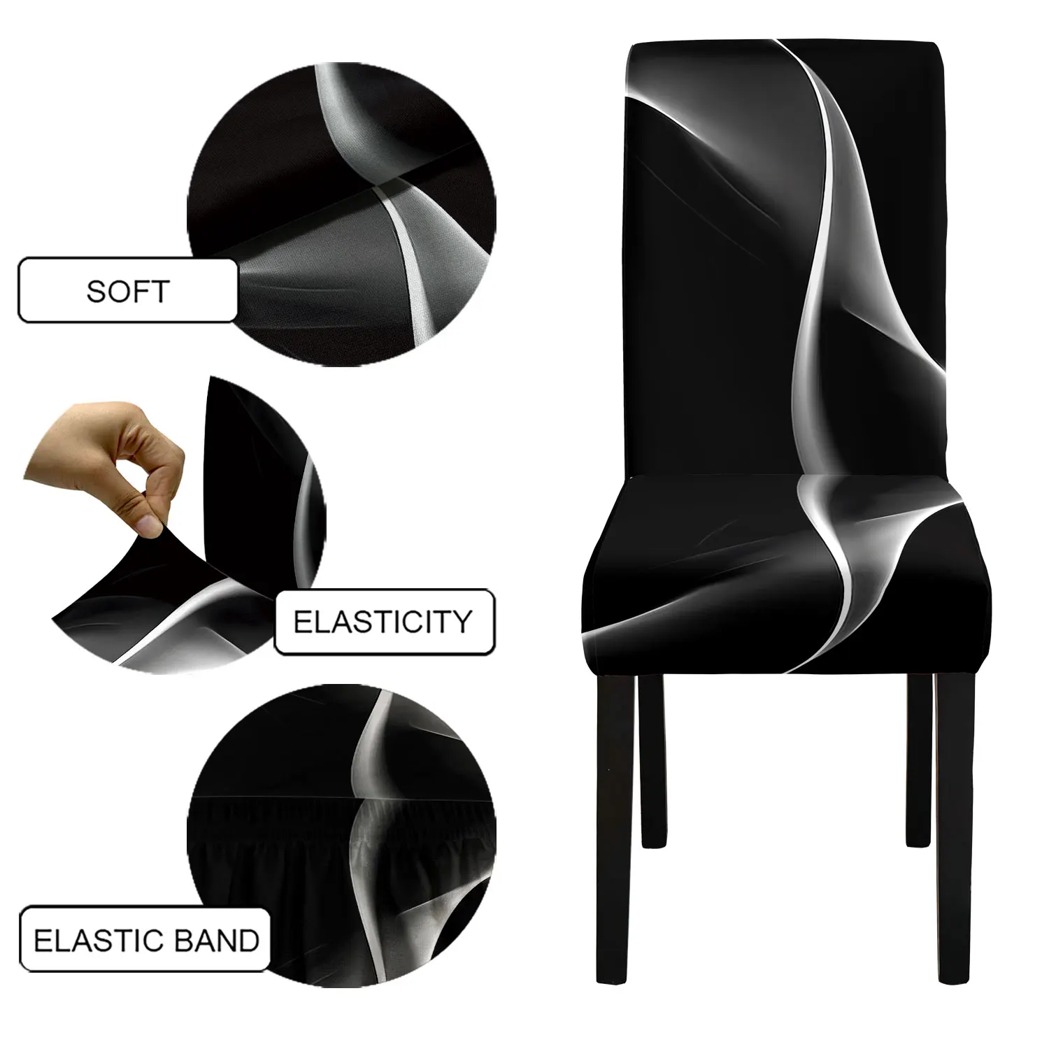 4/6pcs Modern Abstract Black White Wave Print Stretch Dining Chair Cover – Removable Washable Minimalist Slipcover