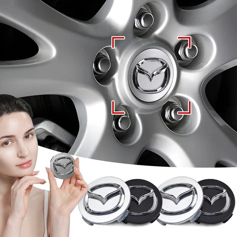 4Pc Long Leg New Models Silver Black Wheel Hub Center Cover for Mazda 3 Atenza Axela CX-3 SPEED CX60 CX50 CX-4 CX-5 CX7 CX8 MS