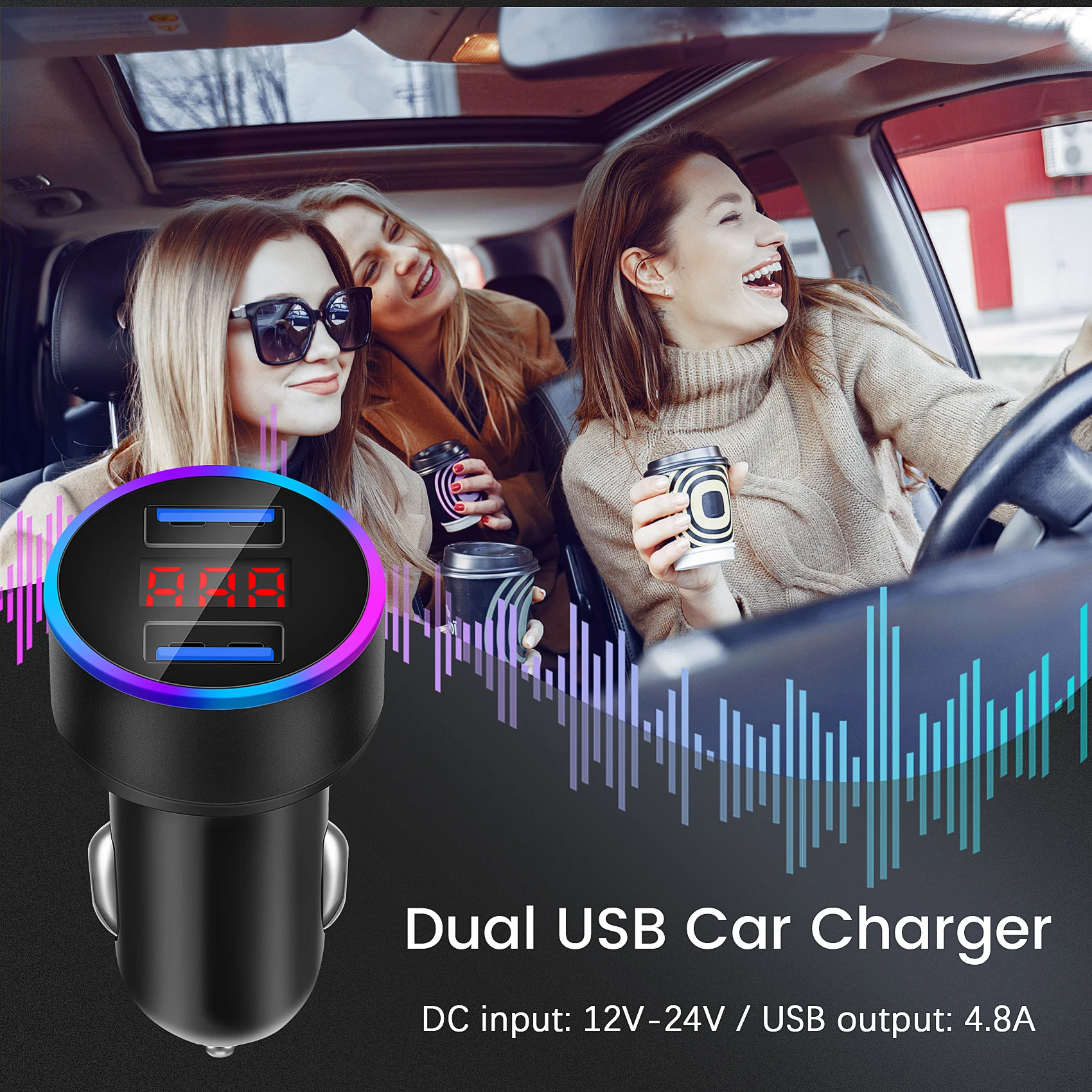 AEF2-Dual USB Car ,Output 4.8A Car Adapter,Cigarette Lighter Voltage Meter Compatible For ,Ipad,,,Other US