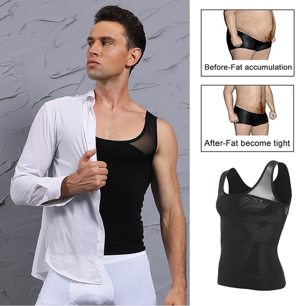 Mens Body Shaper Chest Compression Shirt to Hide Gynecomastia Moobs Shapewear Muscle Tank Waist Trainer Corset