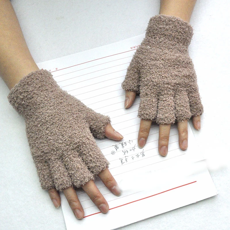 Guantes de lana de medio dedo para hombre y mujer, manoplas cálidas para pantalla táctil, calentadores de brazos, mitones de punto, Invierno