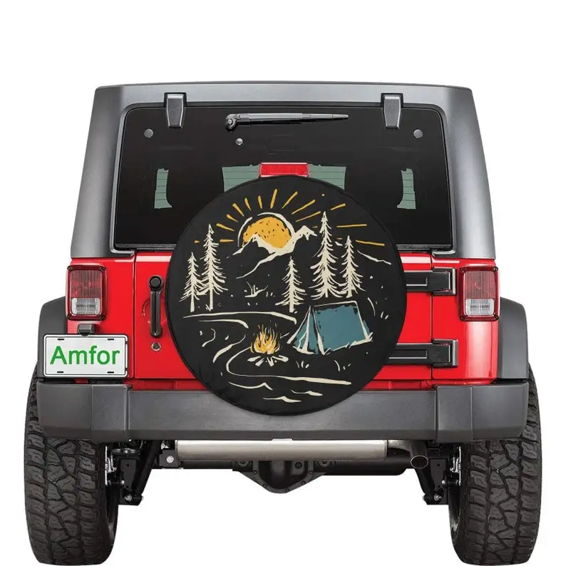 Sunset Mountain Jeep Tire COVER CAR, Spare Wheel COVER CAR Camping Mountains Custom Unique Design RV Back Tire Adventurous Gift