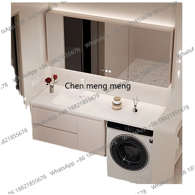 Rock slab hot bending ceramic seamless bathroom cabinet washstand combination solid wood cabinet