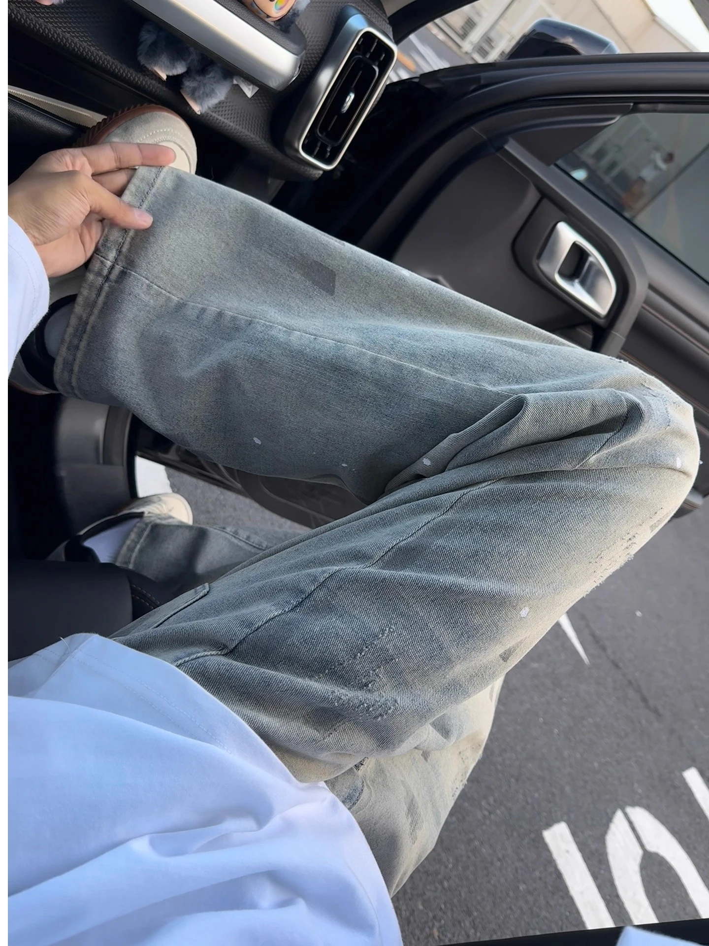 

Мужские винтажные джинсы Cleanfit с эффектом потертости и принтом, в американском уличном стиле, осенние, прямые, слегка расклешенные брюки