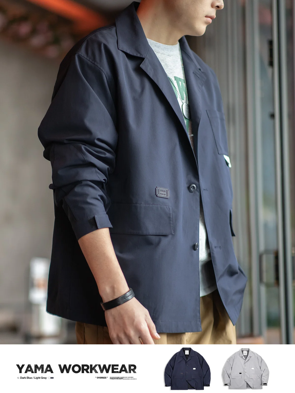 

Maden Casual Outdoor Men's Suit Jaet with Multiple kets Flat Collar Spring Autumn Season Polyester Fiber Long Sve