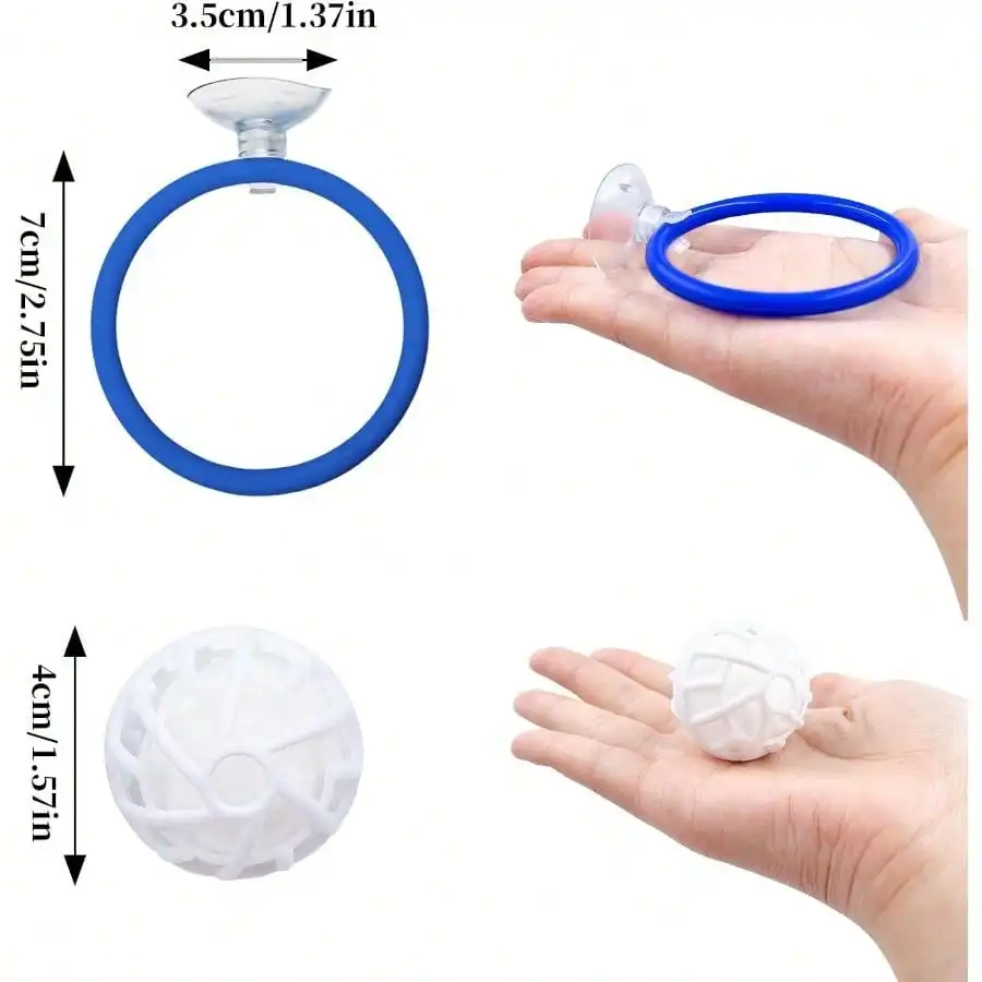 Betta Fish Accessories, 2 Plastic Feeding Rings With Suction Cups And 2 Nitrifying Balls, Betta Enrichment Toys, Fish Decor, Toys Aquatic
