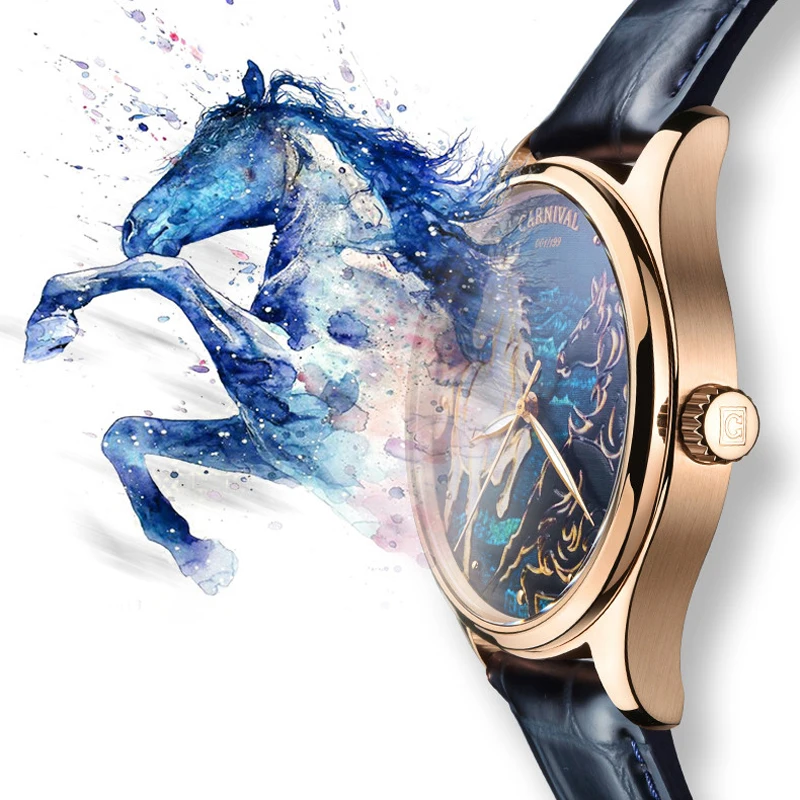 CARNIVAL 3D Horse Dial Watch Men Luxury Top Brand MIYOTA Automatic Mechanical Men\'s Watches Leather Sapphire Glass Reloj 2023