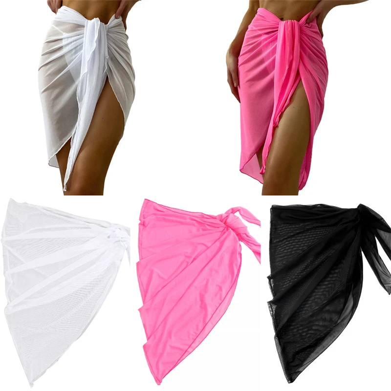 Sheer Wrap Knot Waist Swimsuit Cover Up Skirt Summer Beach Dress Wrap Bikini Wraps Scarf Swimwear Cover Ups Women Bikini Shawls