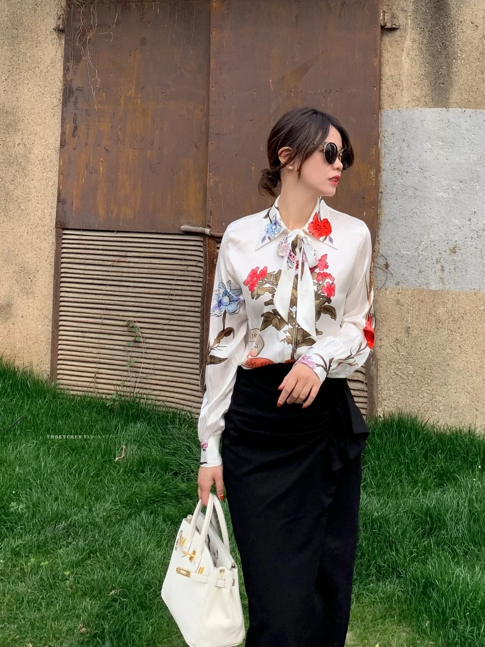 

Elegant Silk 100% Silk Design Long Sleeve Loose Shirt Spring Ladies Commute Casual Floral Print Neck Regular Fit