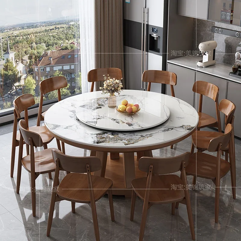 

Modern Dining Table Chairs Combined Kitchen Minimalist Living Room Marble Solid Wood Round Mesa De Jantar Home Furniture