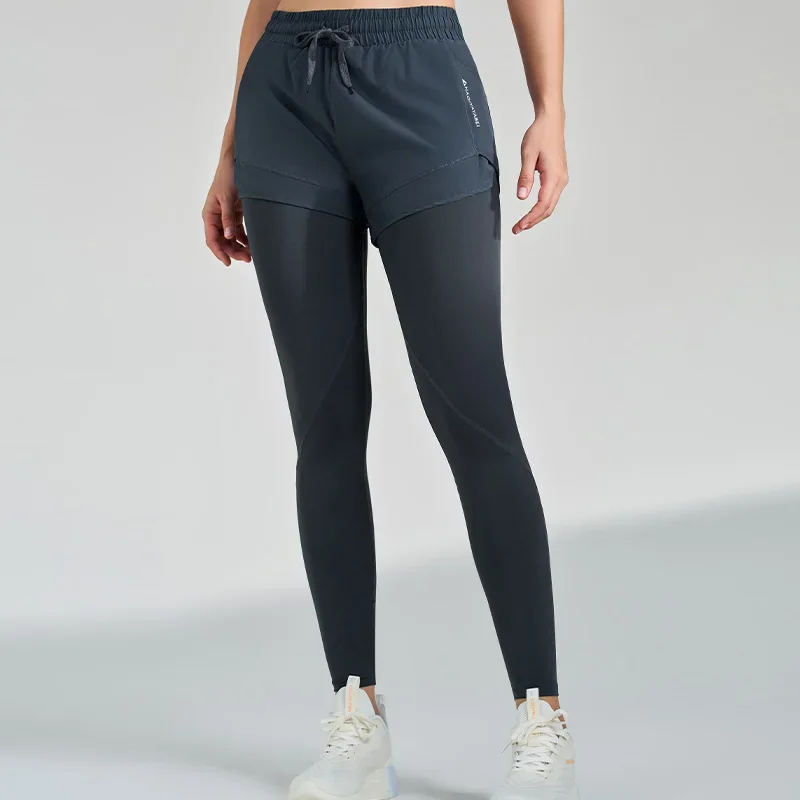 Pantaloni sportivi da donna Pantaloni da yoga finti in due pezzi Stretch Fitness Corsa Esercizio in tinta unita Pantaloni da nove minuti