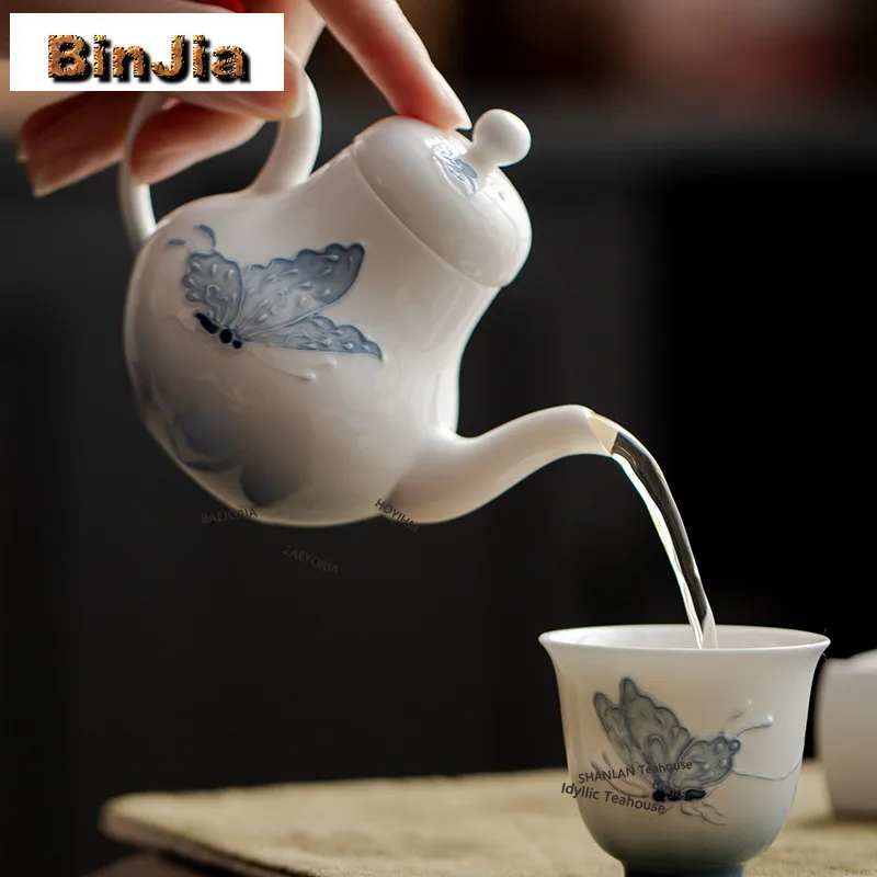 BAEJORIA 125ml Gradient Ramp Hand-painted Butterfly Teapot Traditional Tea Infuser Pot Tea Maker Kettle With Strainer Teaset