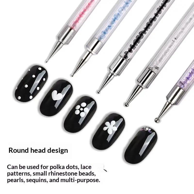 5Pcs Rhinestone Picker Stripe Liner Brush Set Nail Painting Pen Dotting Tool Nail Art Accessories For Beauty Health