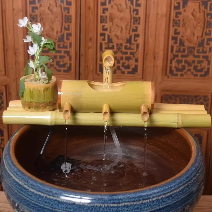 Bamboo Tube Desktop Water Fountain Feng Shui Ornament Home Office Decor Lucky Waterscape Store Opening Gift - view 4