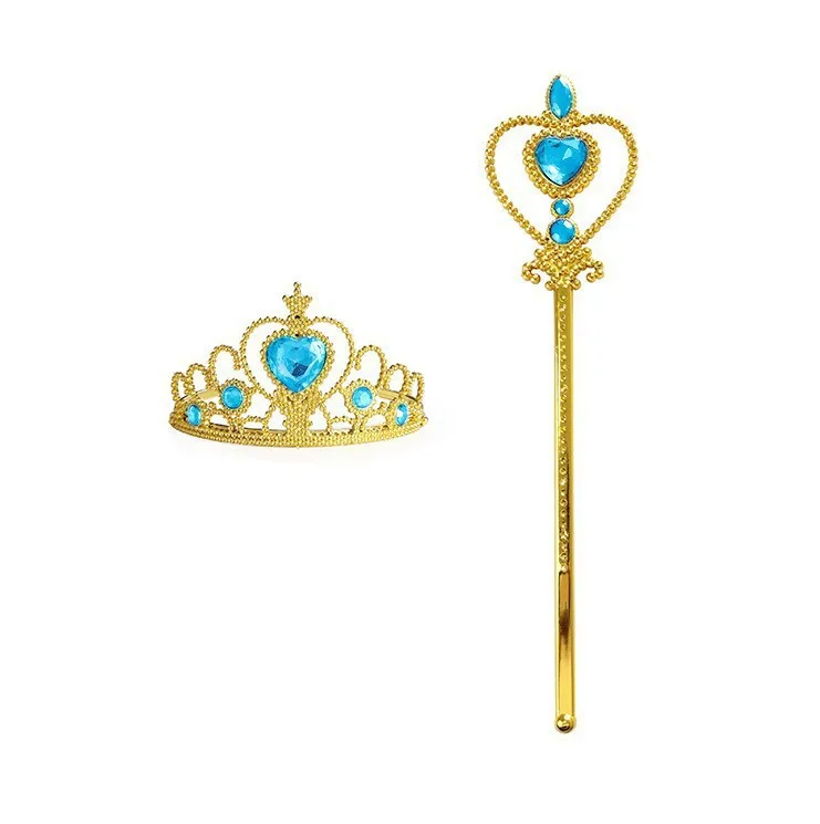 Frozen Crown Set Princess Ornament Children's Peach Heart with Diamond Crown Wand Kids Photography Magic Wand Girls Fairty Stick