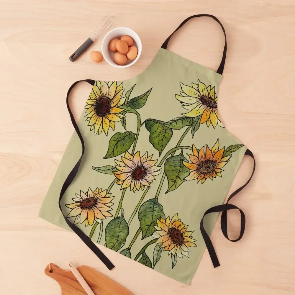 

Sunflowers Botanical illustration Apron Household Items Kitchen Hairdressing cookings for women Kitchenware Apron
