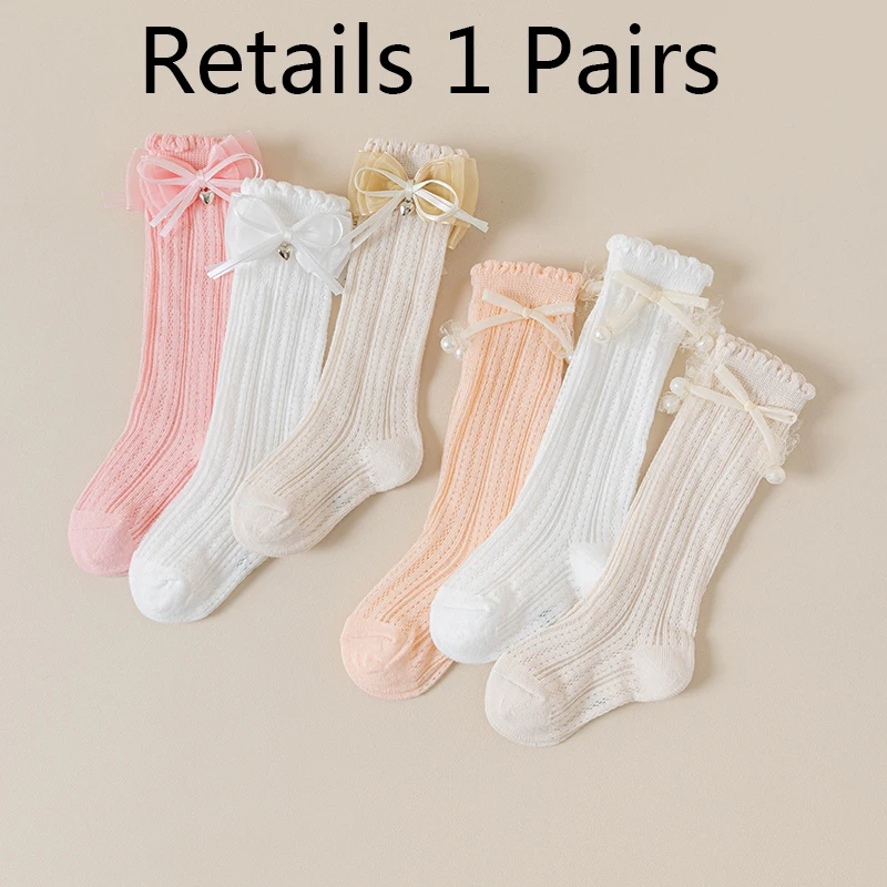 

Retails 1 Pairs Girls Socks Summer Children's Princess Bowknots Thin Stockings Stretch Kids Socks 0-3 Years Baby Infants Socks