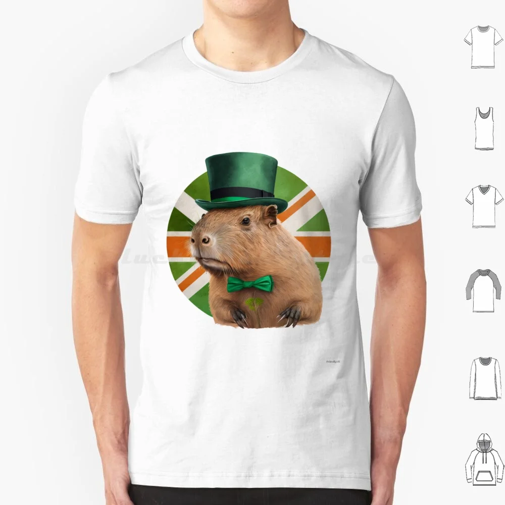 Irish Tophat Capybara T Shirt Big Size 100% Cotton Day Irish Shamrock Ireland Saint Day Funny Day Funny Day Leprechaun Day