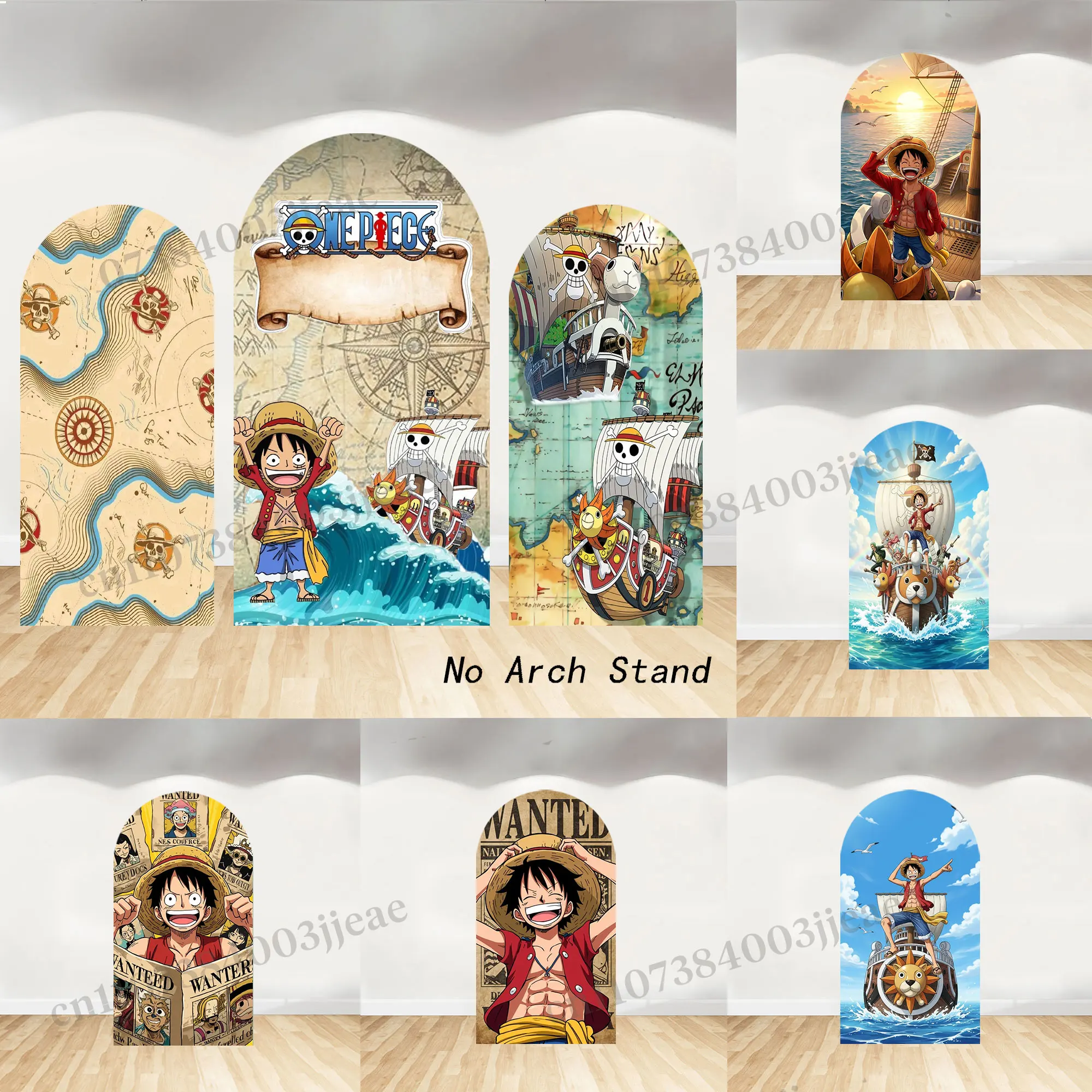 Fondo de una pieza con diseño de arco para fiesta de cumpleaños de niños, decoración con temática del barco de Luffy, cubierta de telón de fondo, pancarta para baby shower, accesorio de fotografía