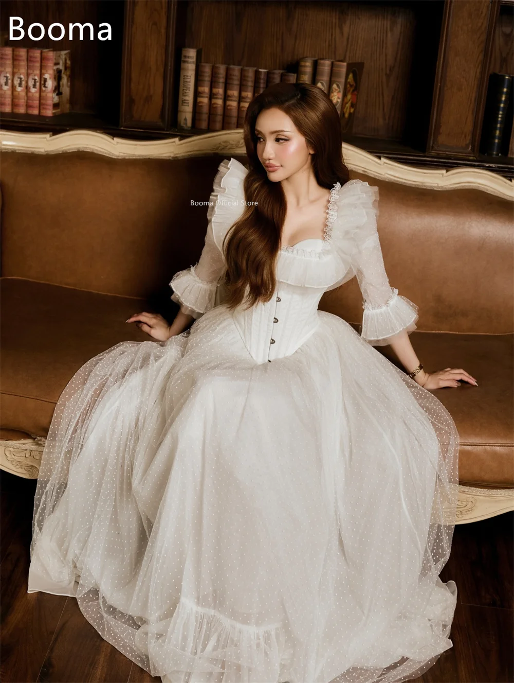 Booma a-line فساتين زفاف بسيطة على شكل قلب ومشد أنيق فساتين زفاف بسيطة من التل للعرائس مصنوعة حسب الطلب 2025 #4