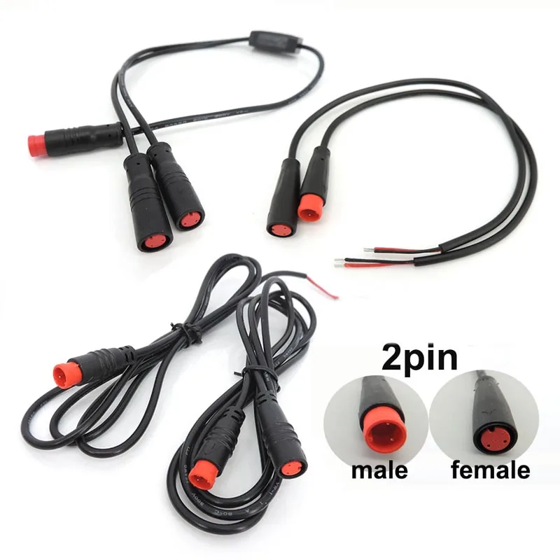 M8 2pin cable extension wire 2pin male female waterproof Connector 24awg 2A 28awg 0.8A for Electric Bicycle