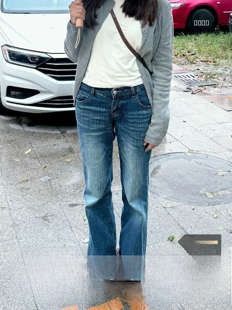

Женские джинсы с низкой талией, прямые, расклешенные, для осени и зимы, облегающие, в американском стиле, повседневные, удобные для поездок на работу