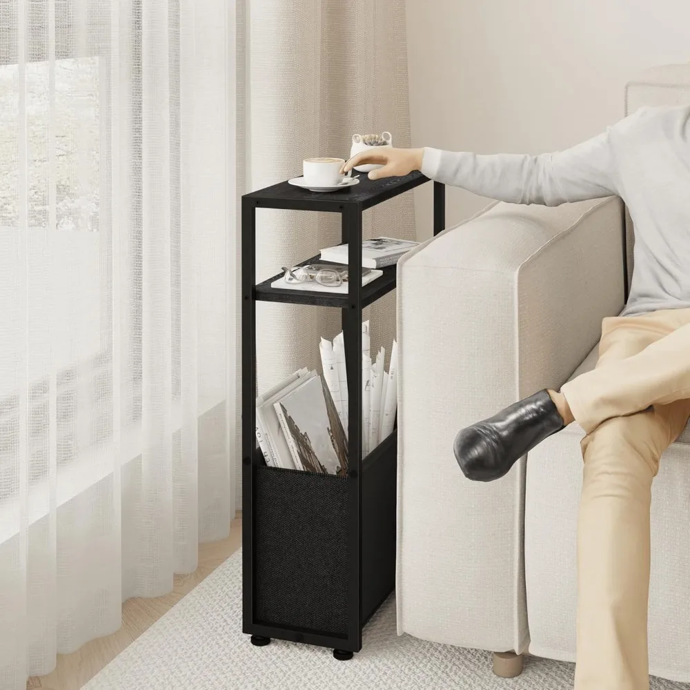 Slim Side Table with Magazine Rack, Compact Bathroom & Bedroom Furniture for Small Spaces