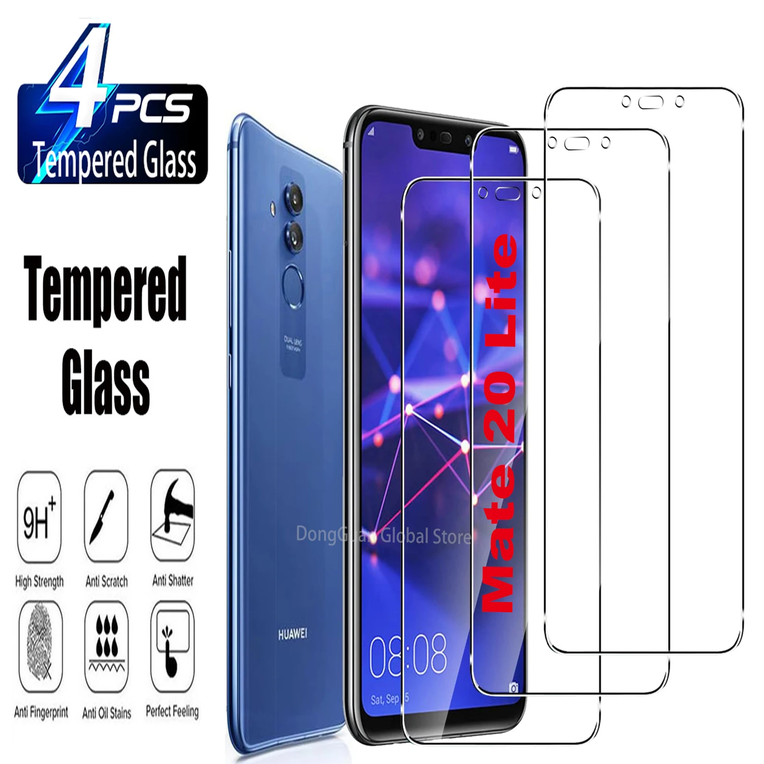 

9H Tempered Glass Film For Huawei Mate 20 Lite 2/4Pcs HD Screen Protector Glass
