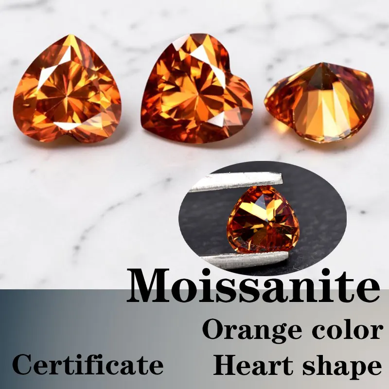 

Moissanite Heart Cut VVS1 Synthetic Gemstone Orange Color with Certificate Hand Cutting