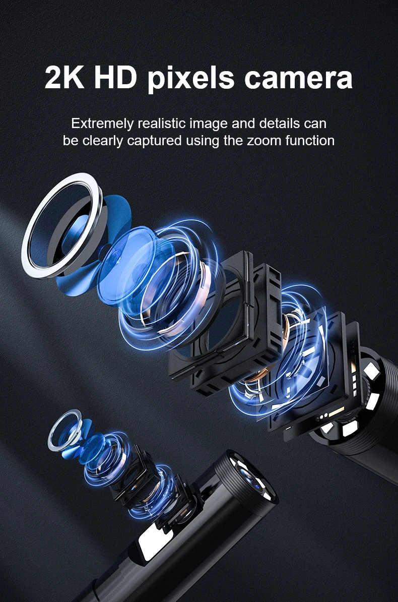 2K HD Industrial Endoscope Single Dual WiFi Borescope Inspection Camera IP67 Waterproof Pipeline Borescope For iPhone Android