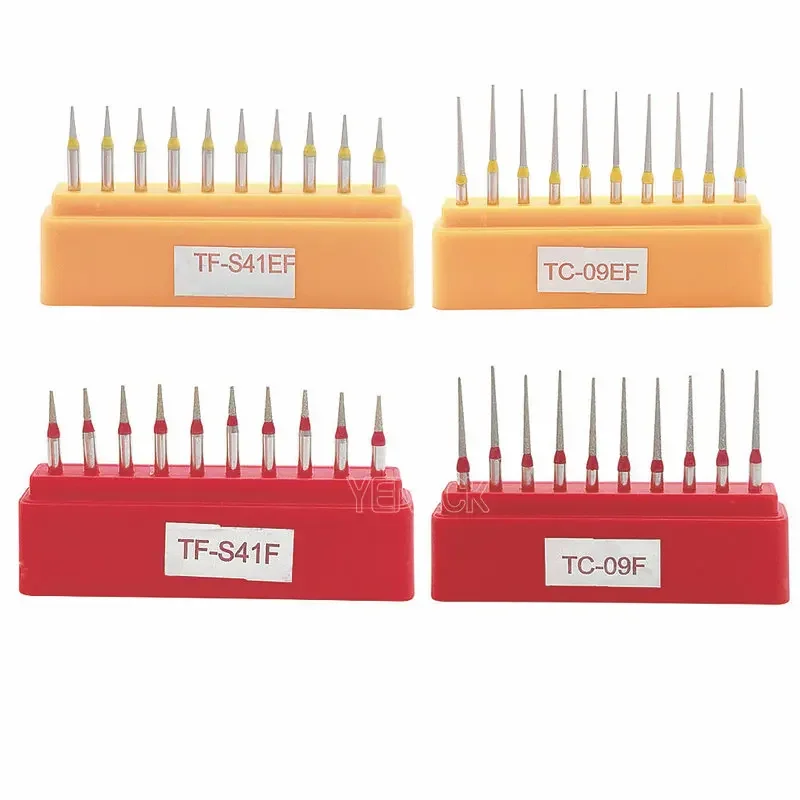 10pcs/Set Dental Diamond Burs Drill FG Dia-burs 1.6mm Shank for High Speed Handpiece TC-09F