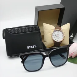 4pcs Set Men Watches High Quality Mini Purse Polarized Sunglasses Original Classic Bracelet Includ Box for Outdoor Travel