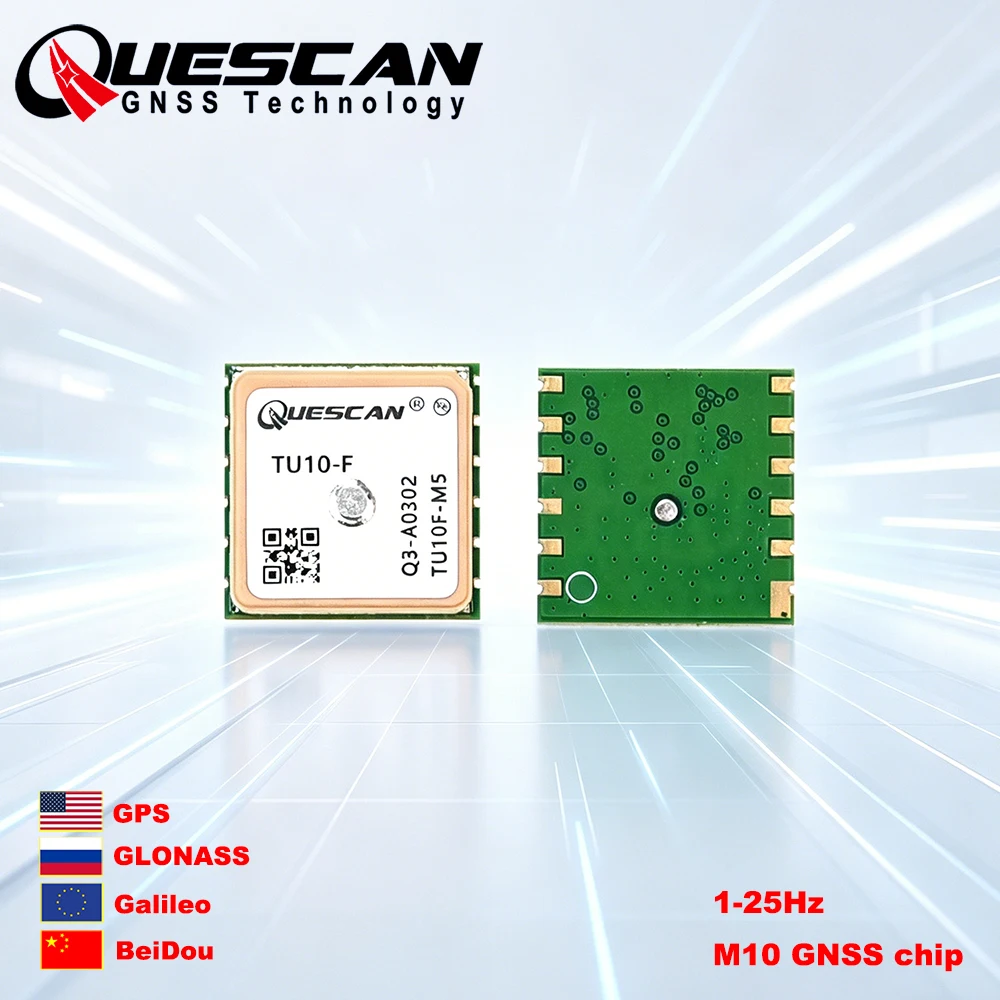 QUESCAN TU10F UBX M10 LCC SMD GPS GNSS Module with Antenna UBX-M10050-KB GPS Galileo BeiDou GLONASS QZSS SBAS Receiver 1-25Hz