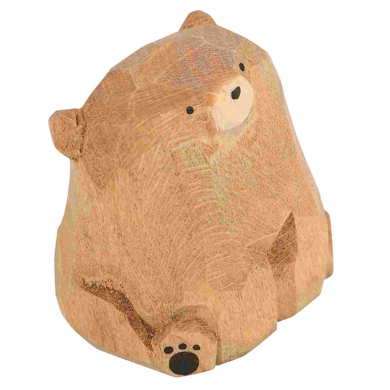 

Wood Carving Bear Ornaments Statue Decorative Manual Painting Craft Desktop Lovers