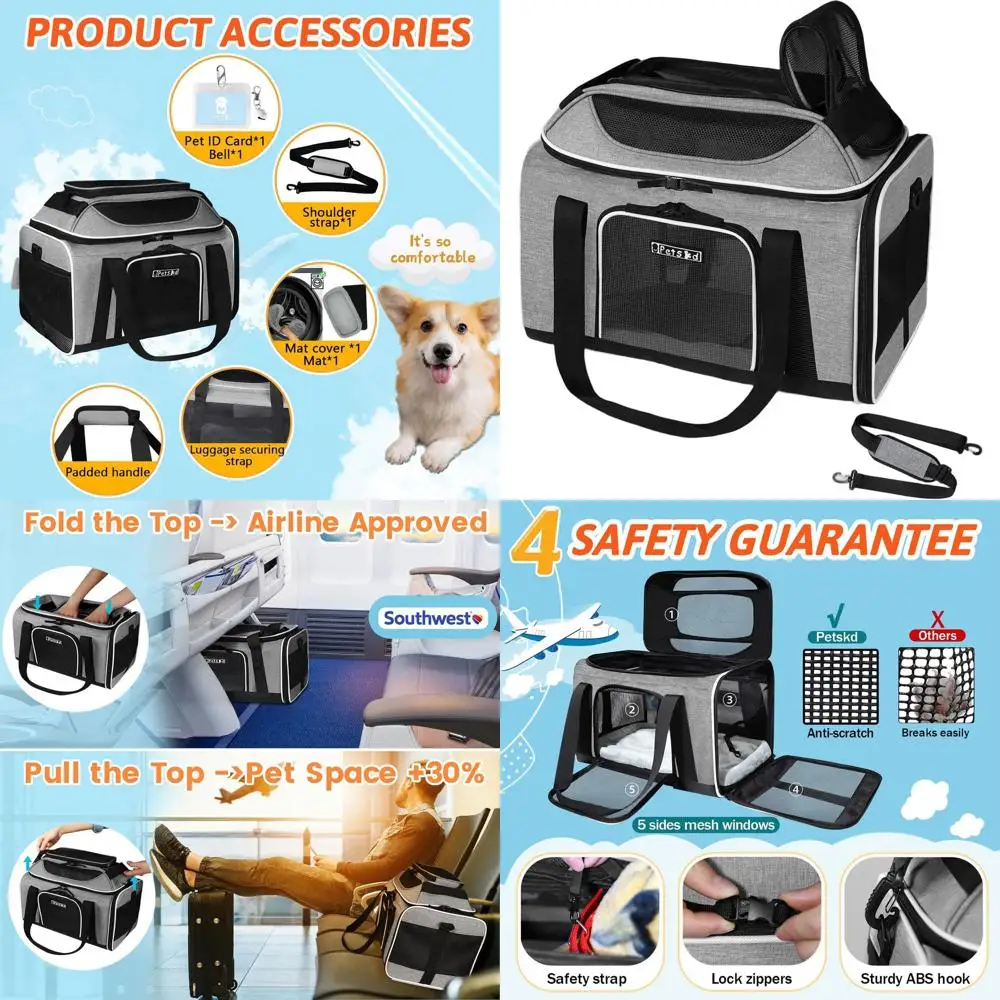 

Expandable Soft-Sided Pet Carrier, 18x13x9.5 Inches, Airline Approved, Locking Zippers, Anti-Scratch Mesh for Small Pets (Grey)