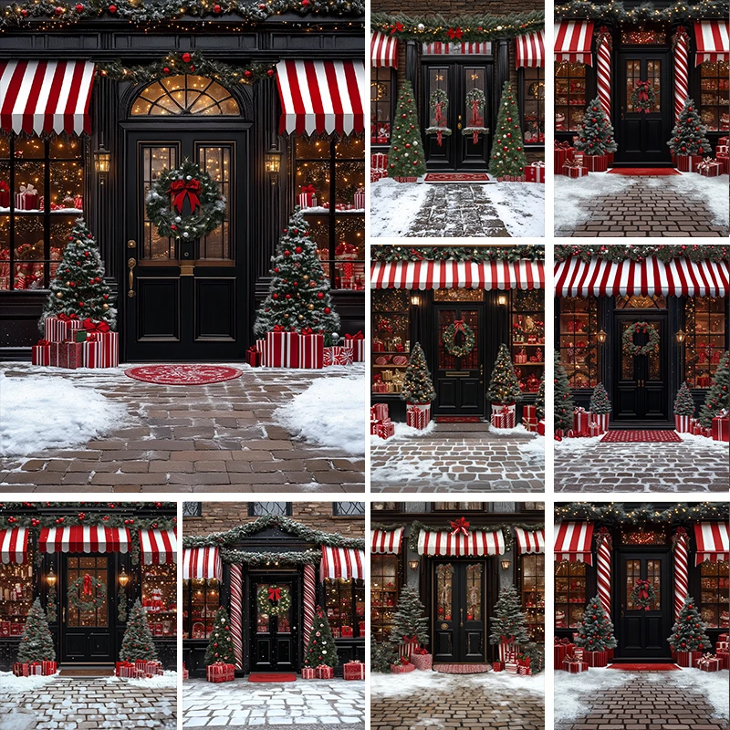 

LS Christmas Gift Shop Photography Backdrops Winter Window Bear Decor Festival Party Kids Family Photo Backgrounds Studio