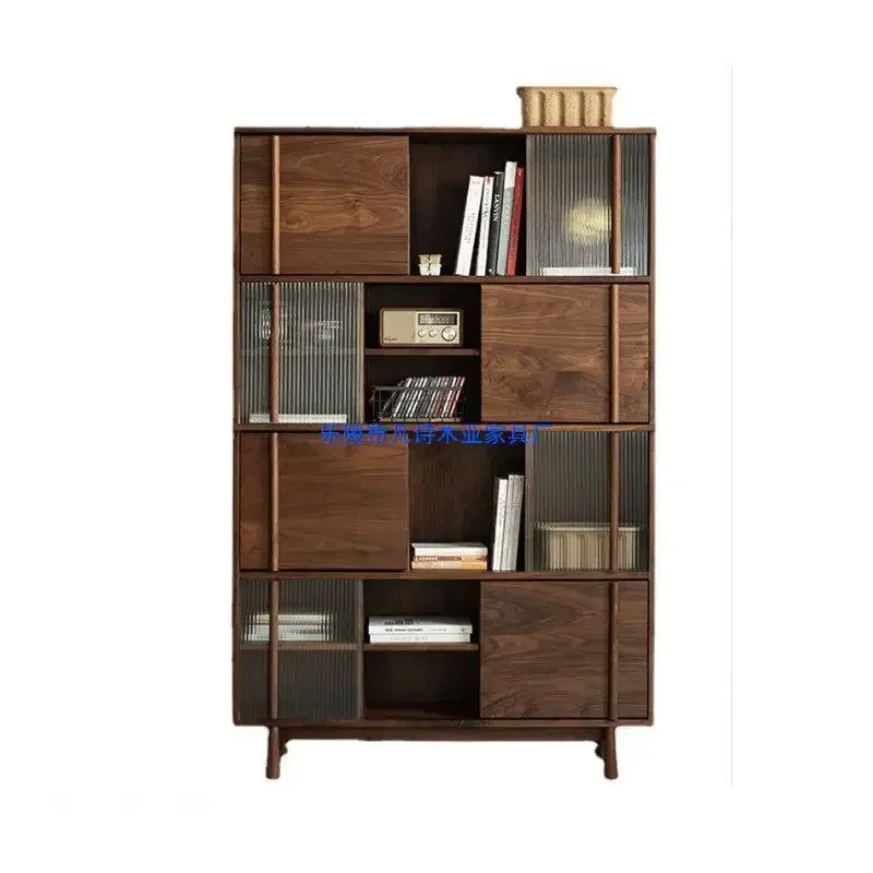 

Nordic all solid wood black walnut dust bookcase modern simple study locker glass door office bookshelf