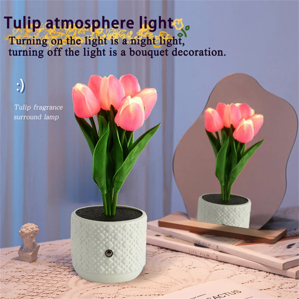 

Tulip Night Light Simulation Bouquet Table Lamp French Pastoral Style Bedroom Bedside Lamps Girl Decoration Desk Light Touchable