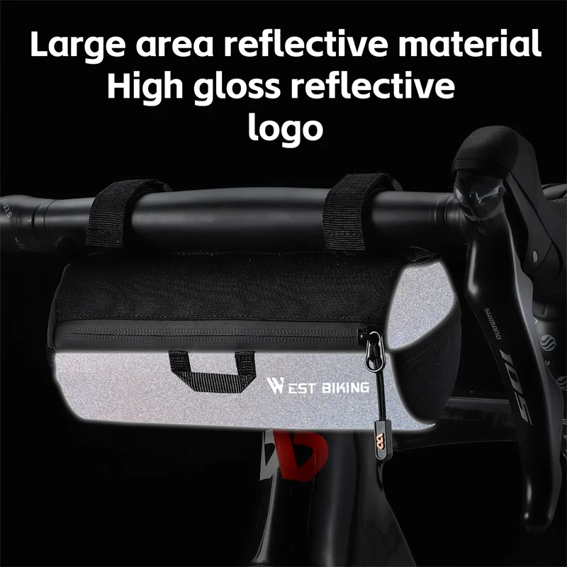 WEST BIKING Bike Handlebar Bag Road Cycling Storage Reflective Bag Front Frame Storage Pouch for Mountain Bicycle Accessories