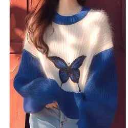 Women's Clothing Round Neck Autumn Winter Loose Geometric Lantern Long Sleeve Sweater Knitted Fashion All-match Casual Tops