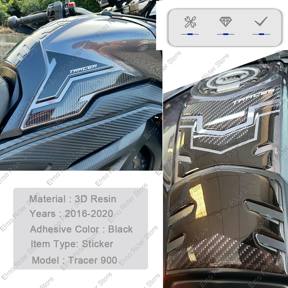 For Yamaha Tracer900 2016-2020 Motorcycle 3D Resin Protective Sticker Accessories Tank Pad Stickers Waterproof Scratch-Resistant